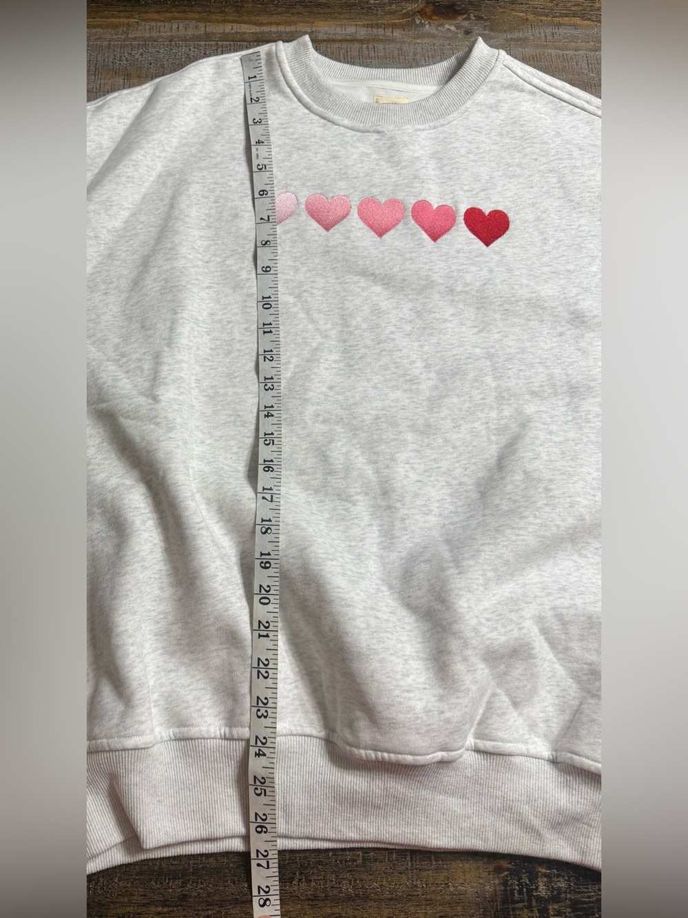 Sun-kissed Coconut Gray Crewneck Sweatshirt with Embroidered Hearts - Picture 7 of 8